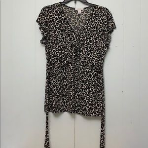 Dressbarn Patterned Fancy Short Sleeve Blouse Sz L